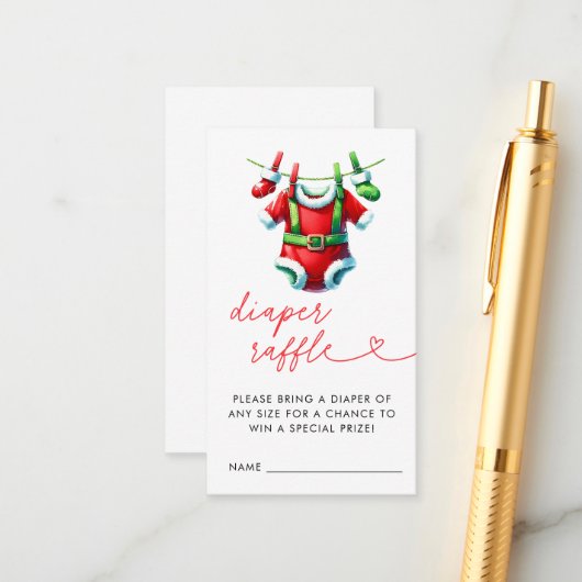 Rode Kerstman Baby shower Luier Raffle Informatiekaartje (Voorkant / Achterkant in situ)