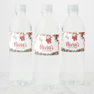Rode Kerstman Baby shower Waterfles Etiket