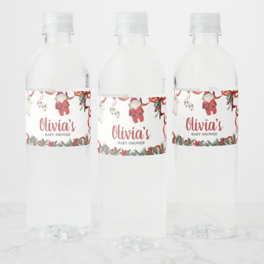 Rode Kerstman Baby shower Waterfles Etiket (Flessen)