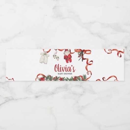 Rode Kerstman Baby shower Waterfles Etiket (Enkel label)