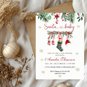 Rode kerstman baby waslijn kerst baby shower Kaart