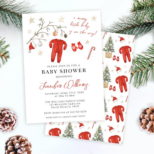 Rode Kerstman Baby Winter Baby shower Kaart