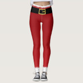 Rode Kerstman Belt & Witte Bont Vakantie Kerstmis Leggings (Voorkant)