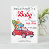  rode kerstman brengt ons een Baby kerstmis Kaart (Staand voorkant)