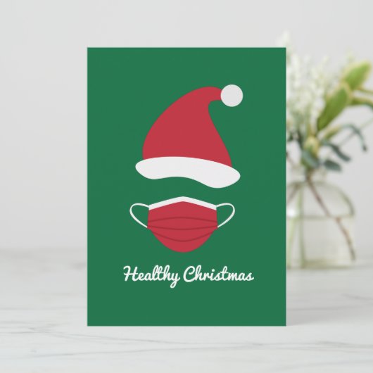 Rode Kerstman en gezichtsmasker Feestdagenkaart (Staand voorkant)