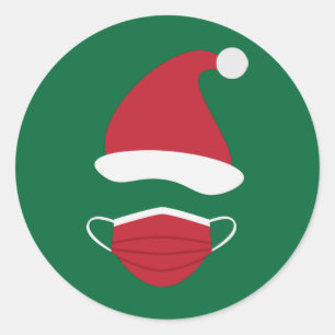 Rode Kerstman en gezichtsmasker Ronde Sticker