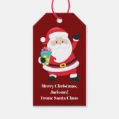 Rode Kerstman Gepersonaliseerd Kinder kerst Cadeaulabel (Voorkant)