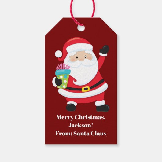 Rode Kerstman Gepersonaliseerd Kinder kerst Cadeaulabel (Voorkant)
