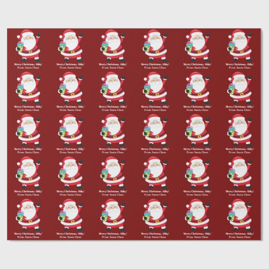 Rode Kerstman Gepersonaliseerd Kinder kerst Cadeaupapier (Vlak)