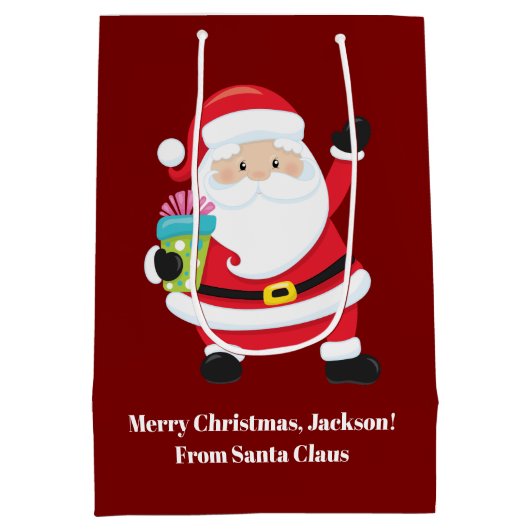 Rode Kerstman Gepersonaliseerd Kinder kerst Medium Cadeauzakje (Achterkant)