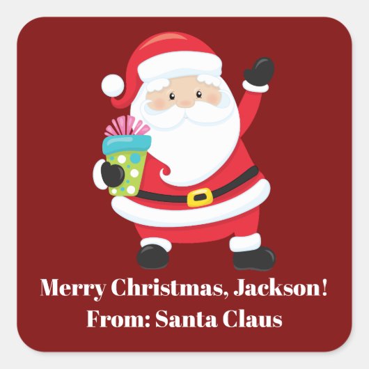 Rode Kerstman Gepersonaliseerd Kinder kerst Vierkante Sticker (Voorkant)