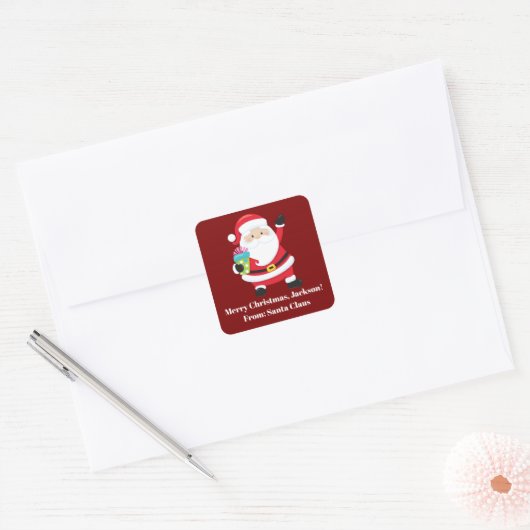 Rode Kerstman Gepersonaliseerd Kinder kerst Vierkante Sticker (Envelop)