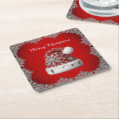 Rode Kerstman Hoed Kerst Papier Onderzetter (Schuin)