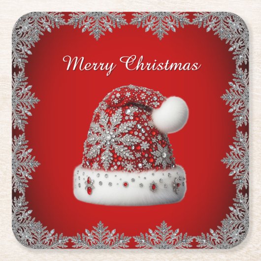 Rode Kerstman Hoed Kerst Papier Onderzetter (Voorkant)