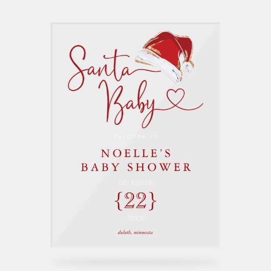 Rode Kerstman Hoed Kerstman Baby Welkom Acryl Bord (Voorkant)