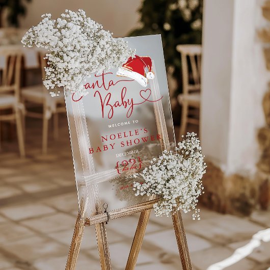 Rode Kerstman Hoed Kerstman Baby Welkom Acryl Bord