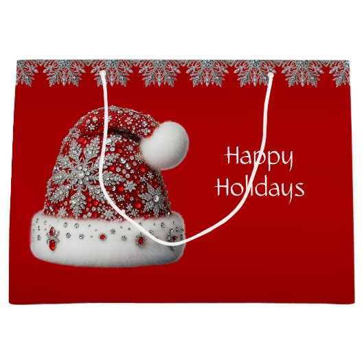 Rode Kerstman Hoed Kerstvakantie Gift Bag Groot Cadeauzakje (Voorkant)