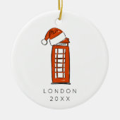 Rode Kerstman Hoed Londen Telefoon Kerstfoto Keramisch Ornament (Voorkant)