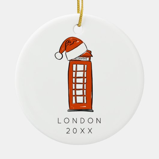 Rode Kerstman Hoed Londen Telefoon Kerstfoto Keramisch Ornament (Voorkant)