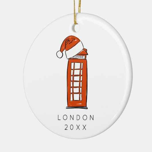 Rode Kerstman Hoed Londen Telefoon Kerstfoto Keramisch Ornament (Links)