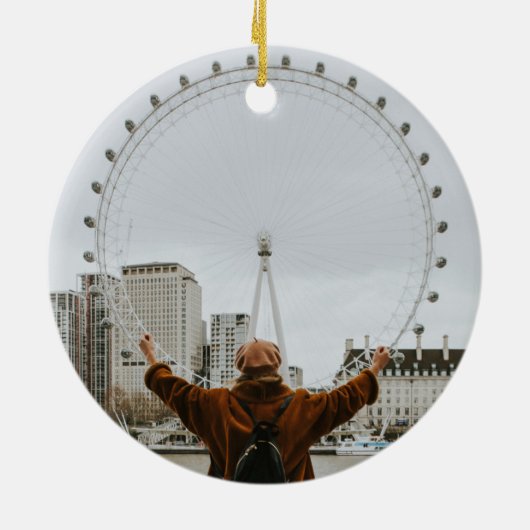 Rode Kerstman Hoed Londen Telefoon Kerstfoto Keramisch Ornament (Achterkant)