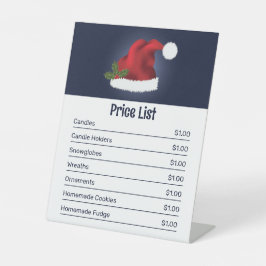 Rode kerstman hoed op blauw - Kerst prijslijst Reclamebord Met Voetstuk