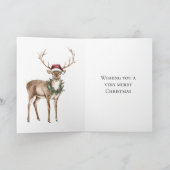 Rode Kerstman Hoed Rendier Bruine Stripes Kerstmis Kaart (Binnen)