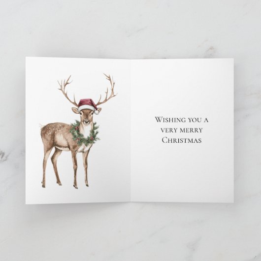Rode Kerstman Hoed Rendier Kerstmis Kaart (Binnen)
