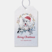 Rode Kerstman Hoed Siberische Husky Pup Krans Vaka Cadeaulabel (Voorkant)