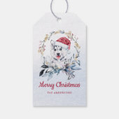 Rode Kerstman Hoed Siberische Husky Pup Krans Vaka Cadeaulabel (Achterkant)