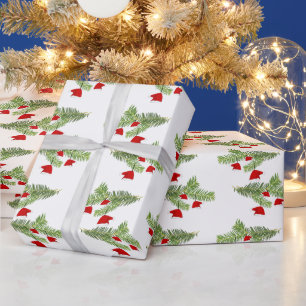 Rode Kerstman Hoed Versiering Dennen Takken Kerst Cadeaupapier