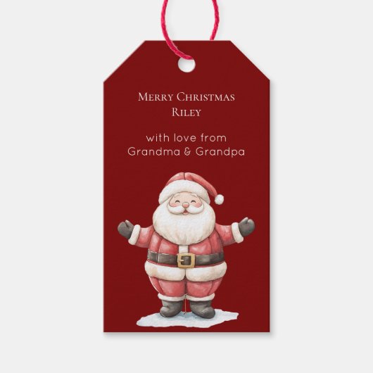 Rode Kerstman Kerstmis Cadeaulabel (Voorkant)