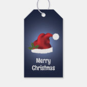 Rode kerstman met kerst op blauw cadeaulabel (Voorkant)