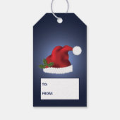 Rode kerstman met kerst op blauw cadeaulabel (Achterkant)