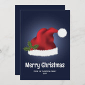 Rode kerstman met kerst op blauw feestdagenkaart (Voorkant / Achterkant)