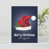 Rode kerstman met kerst op blauw feestdagenkaart (Staand voorkant)