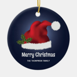 Rode kerstman met kerst op blauw keramisch ornament