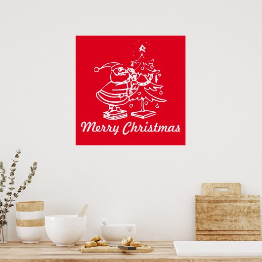 rode kerstman met kerstboom poster (Keuken)