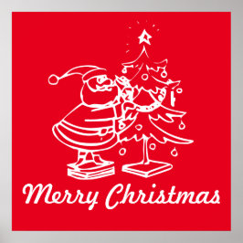  rode kerstman met kerstboom poster