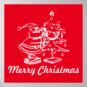 rode kerstman met kerstboom poster