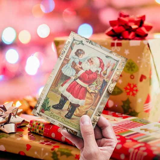  rode kerstman met meisje met kerst van fijne kers feestdagenkaart