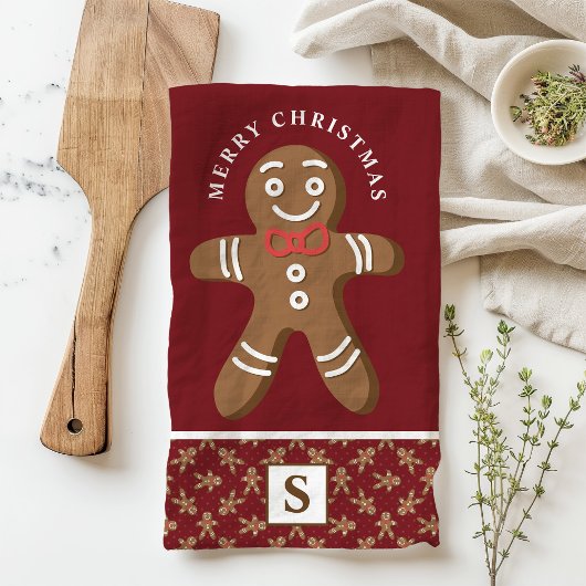 Rode kerstman monogram Prettig kerstfeest Theedoek