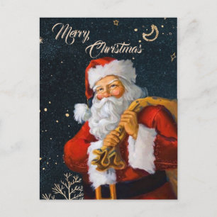 rode kerstman op achtergrond donkerblauwe waterver briefkaart