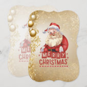 Rode Kerstman op Gouden Kerstmisachtergrond Kaart (Voorkant / Achterkant)