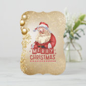 Rode Kerstman op Gouden Kerstmisachtergrond Kaart (Staand voorkant)