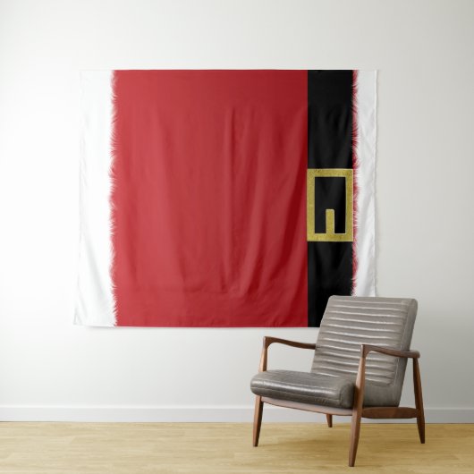 Rode kerstman riem & witte bont kerstvakantie wandkleed (In Situ (horizontaal))