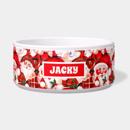 Rode  Kerstman Tartan Plaid Kersthond Voerbakje