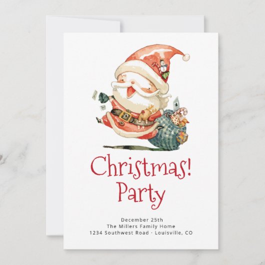 Rode Kerstman Vintage Kerstmis en Nieuwjaar Uitnod Feestdagenkaart (Voorkant)