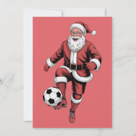 Rode Kerstman Voetbalspeler Leuk Kerstvakantiekaar Feestdagenkaart