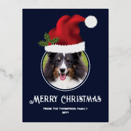 Rode Kerstmanhoed Aangepaste Foto Sjabloon Op Blau